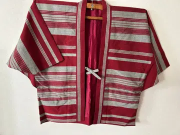 브라운 겉옷, 빨간색과 그레이 줄무늬, 울 100%, 일본 제품, 미사용
