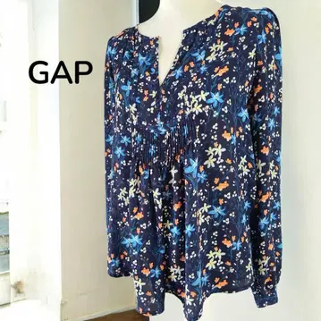 GAP 플라워 프린트 블라우스 개더입 네이비