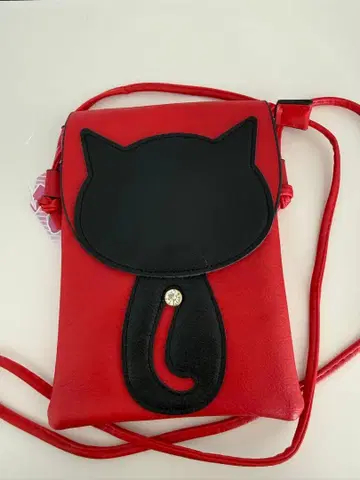 고양이 디자인 빨간색 숄더백