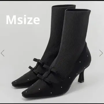 RANDA 미니 리본 니트 도킹 부츠 M 블랙