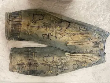 PERSONSOUL STAIN EMBROIDERY CURVED JEANS