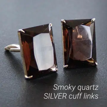 스모키 쿼츠 빈티지 커프스 커프 링크 SILVER 레트로