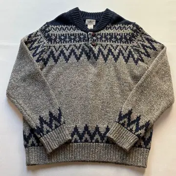 LL.Bean 노르딕 무늬 싸개 단추 램스울 스웨터 사이즈 L