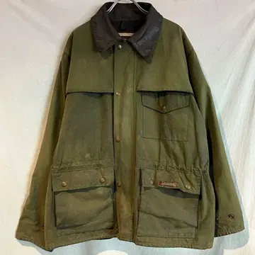 90s 00s usa 구제 의류 오일드 자켓 올리브 그린 가죽 옷깃 XL