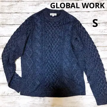 [글로벌 워크] GLOBAL WORK 네이비 케이블 짜임 니트 S