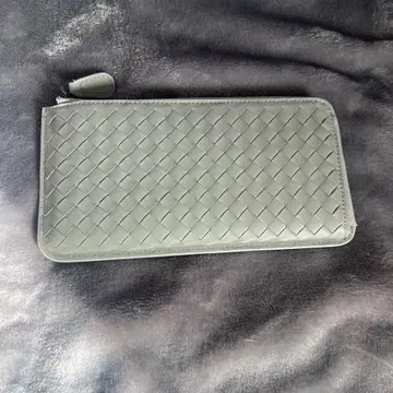 하자 있음 그레이 가죽 뜨개질 장지갑 소가죽