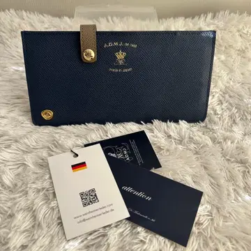 [ 미사용급 ] A.D.M.J. 장지갑 슬림 지갑 가죽 택 포함 네이비