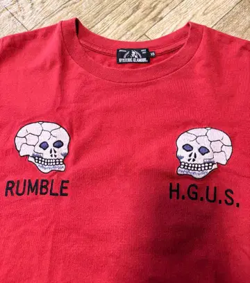 HYSTERIC 스컬ALL 자수 T셔츠 빨간색 남성용 XS