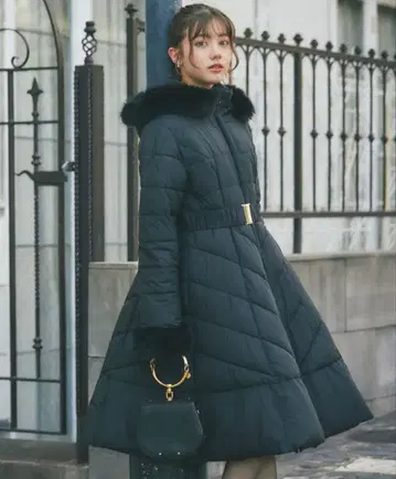 tocco closet 롱 코트 퀼팅 코트 블랙