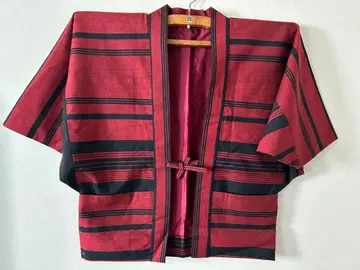 브라운 겉옷, 빨간색과 검은색 줄무늬, 울 100%, 일본 제품, 미사용