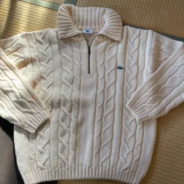 [ 고품질 ] LACOSTE 케이블 니트 스웨터 하프 지퍼