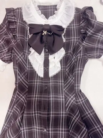 SecretHoney 액세서리 리본 레이스 프릴 반팔 셋업