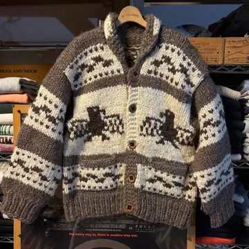 90s 빈티지 캐나다제 극육후 코위찬 니트 가디건 독수리 매