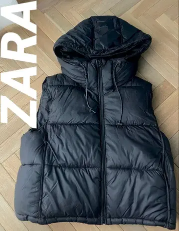 후드 부착 블랙 다운 베스트 ZARA
