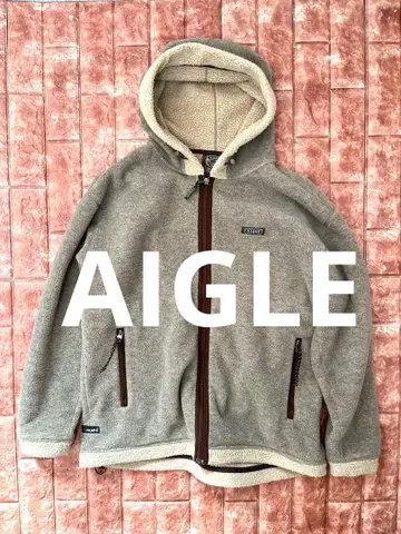 AIGLE 플리스 자켓 후드티 L 브라운 코드 스토퍼 포함