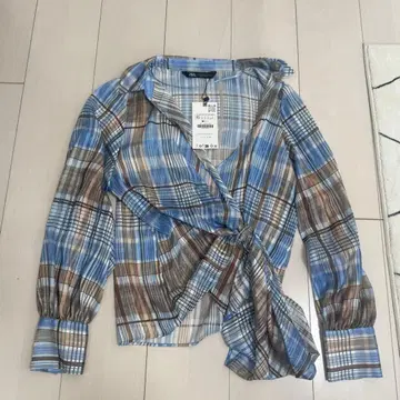 ZARA XS 체크 무늬 랩 셔츠