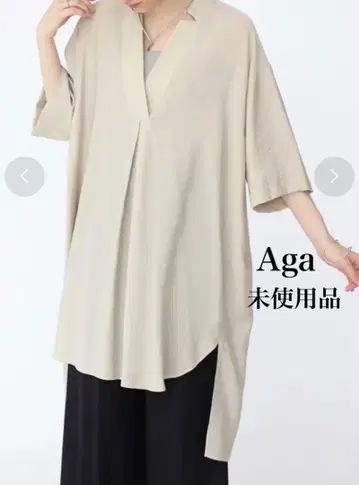 [ 미사용품 Aga ] 야마다야 넥 디자인 롱 셔츠 블라우스 일본제