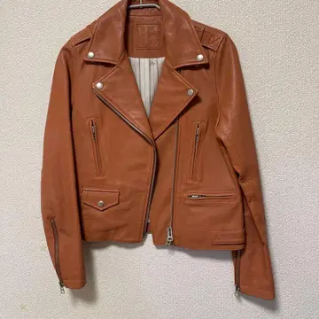 DRWCYS 브라운 계열 코랄 핑크 가죽 라이더 자켓