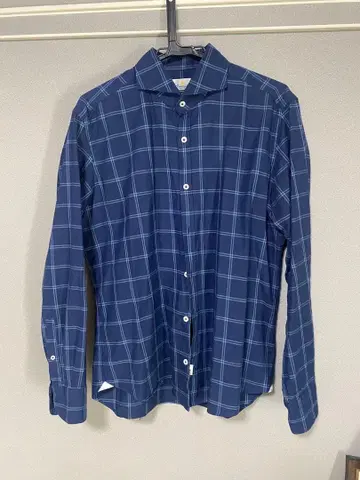 Giannetto 네이비 체크 긴팔 셔츠