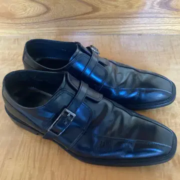 블랙 가죽 버클 드레스 신발