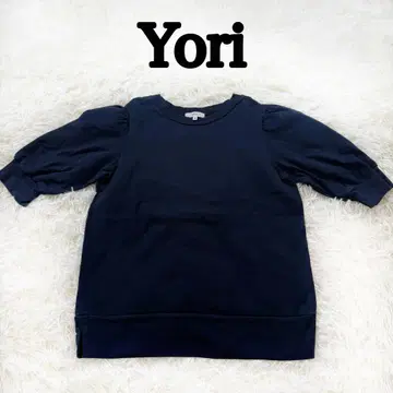 [ yori ] 퍼프 슬리브 코튼 티셔츠 네이비 사이즈 36 새상품급