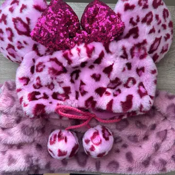 디즈니 미니 팬캡 레오파드 무늬 핑크 레그 워머 포함