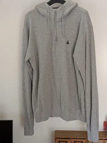 SOPHNET. 그레이 후드 부착 하프 지퍼 후드티 L