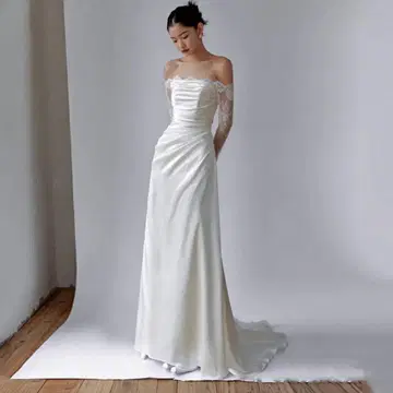 오프숄더 머메이드 라인 웨딩 드레스 M 사이즈 촬영용