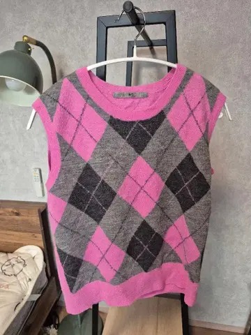 45rpm 아가일 무늬 니트 베스트 핑크