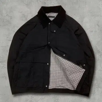 블루종 재킷 짧은 기장 코듀로이 옷깃 깅엄 체크 안감 블랙 L 시티 보이