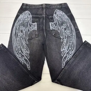 헤이세이 갸루 y2k 백 윙 프린트 와이드 데님