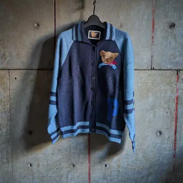 PINK HOUSE 곰 자수 네이비 블루 가디건