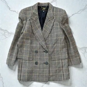 Leilian 레리안 글렌체크 더블 자켓 울 큐프라 사이즈 9
