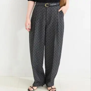 미사용 도트 무늬 하이웨스트 와이드 팬츠 트위드 그레이 손세탁 가능