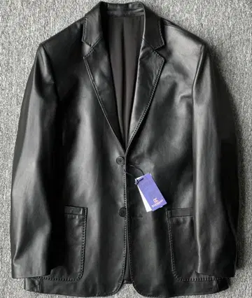 블랙 가죽 블레이저 양가죽 L