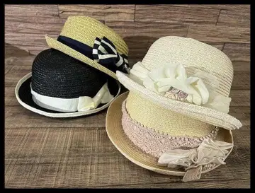 NS7 G2 엑시즈팜 밀짚모자 레이스 자수 리본 햇 4세트