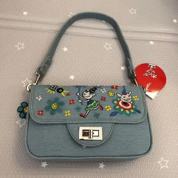 새상품 자수 데님 숄더백