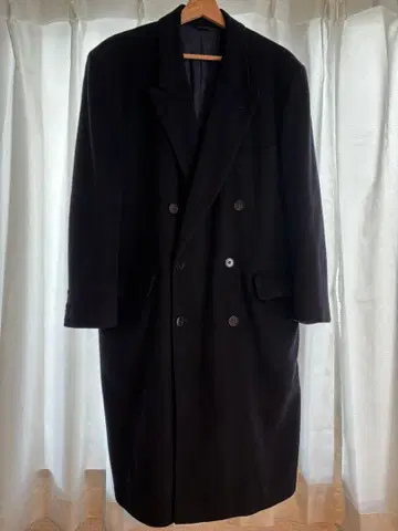 울 100% 롱 코트 더블 체스터 코트 블랙 M