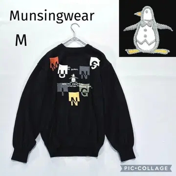 먼싱웨어 M 니트 스웨터 펭귄 블랙 크루넥