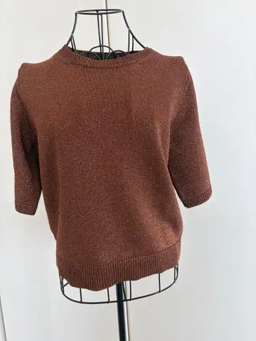 브라운 니트 오부 소매 스웨터