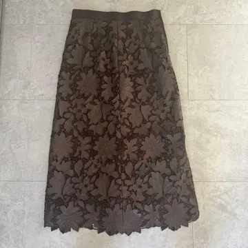 ANAYI 가죽 플라워 자수 스커트 38 브라운