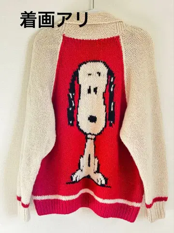 [레어] 레트로 스누피 집업 가디건 니트 울 100% M