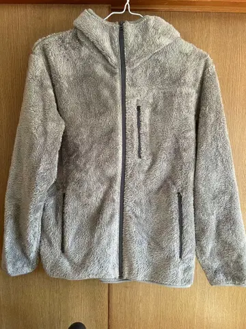 유니클로 블록 테크 실키 플리스 후드티 그레이 방풍 퍼리 플리스