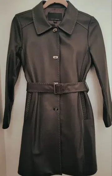 다크 브라운 가죽 롱 코트