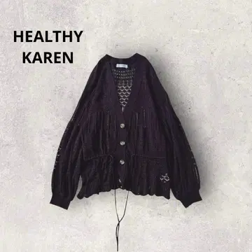 HEALTHY KAREN 니트 가디건 볼륨 슬리브 레이스 편직