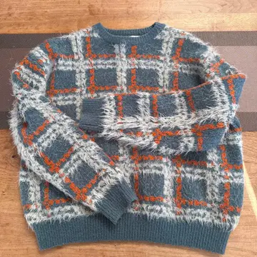 그레이 오렌지 체크 스웨터 S