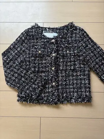 트위드 숏 자켓 펄 버튼 포함