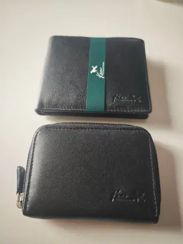ken collection 블랙 가죽 접이식 지갑 카드 포켓 부착