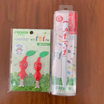 피크민 빨간색 헤어 클립 & 볼펜 세트