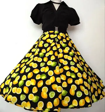 레몬 패턴 서큘러 스커트 올디스 로큰롤 50년대